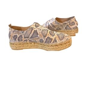 Eric Michael Snakeskin Embossed Leather Espadrille Platform Sneakers Tan Multi